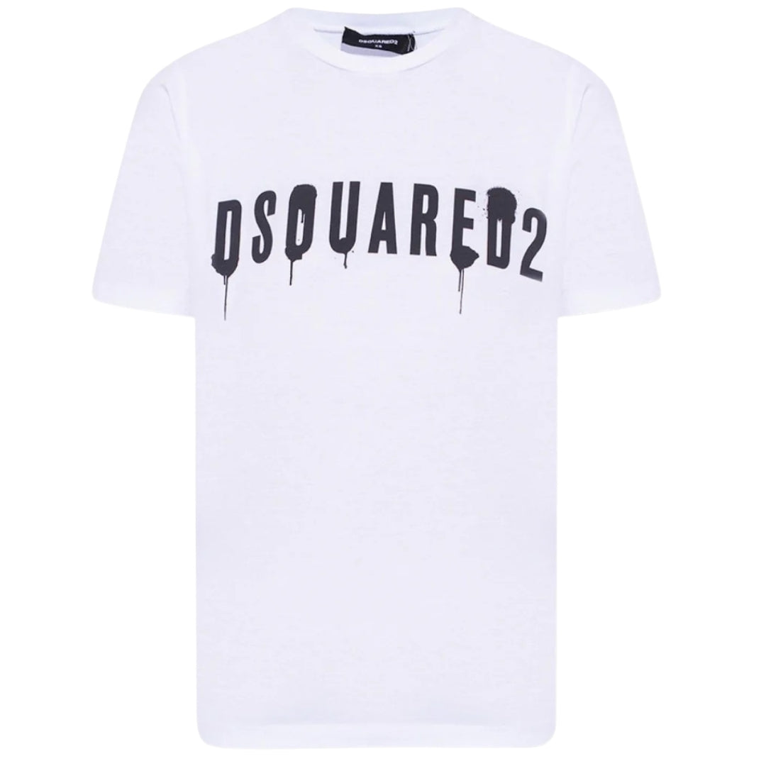 DSQUARED2 Dripping Spray Logo White  T-Shirt XS