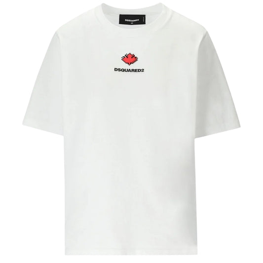 DSQUARED2 Pixel Leaf Logo Print Crew Neck White  T-Shirt S