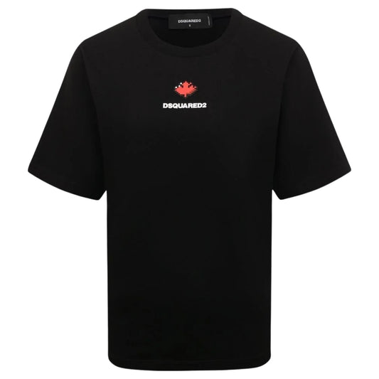 DSQUARED2 Pixel Leaf Logo Print Crew Neck Black  T-Shirt XXS