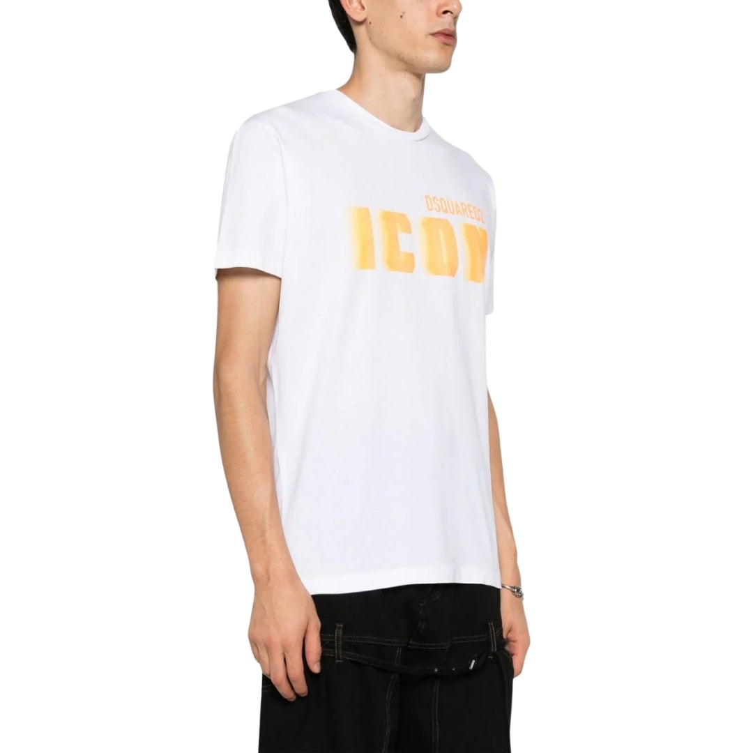 DSQUARED2 Icon Yellow Blur Print White Loose Fit  T-Shirt XS