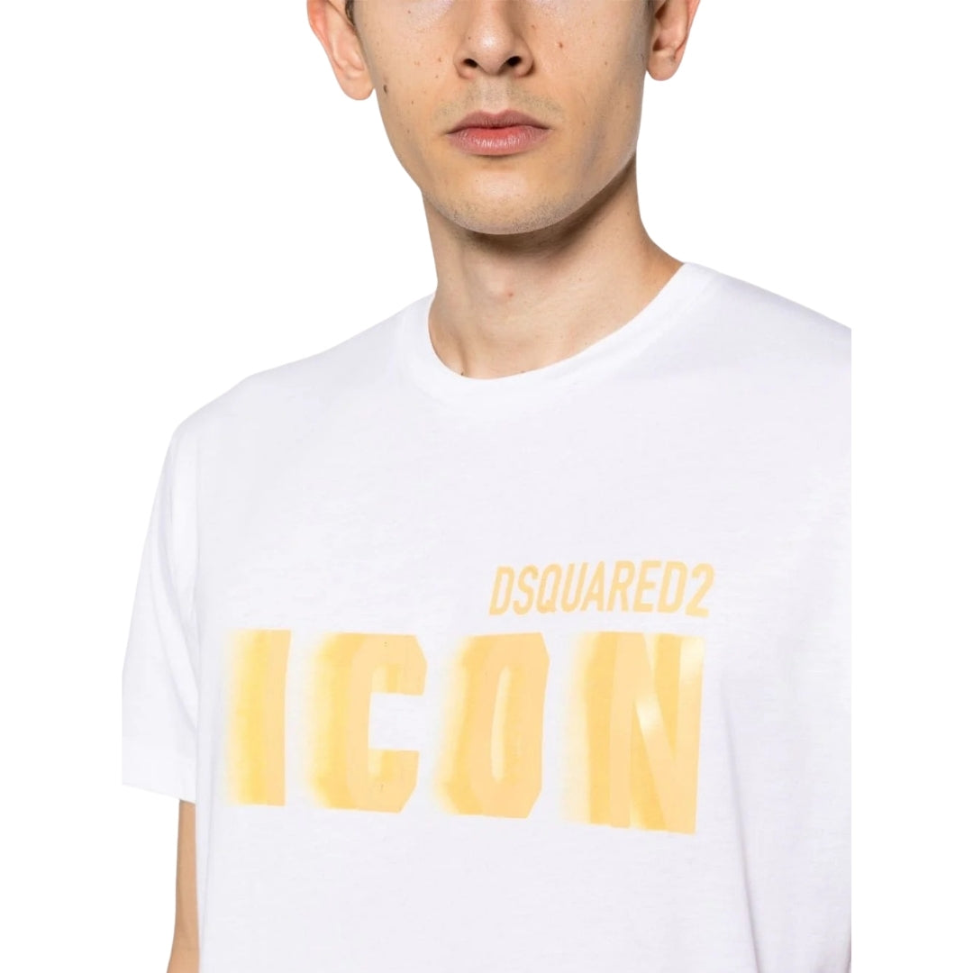 DSQUARED2 Icon Yellow Blur Print White Loose Fit  T-Shirt XS