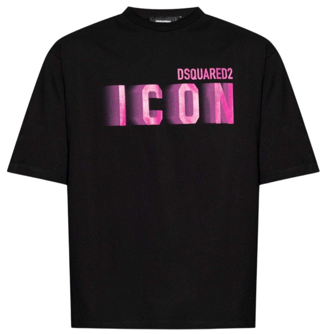 DSQUARED2 Icon Pink Blur Print Black Loose Fit  T-Shirt M
