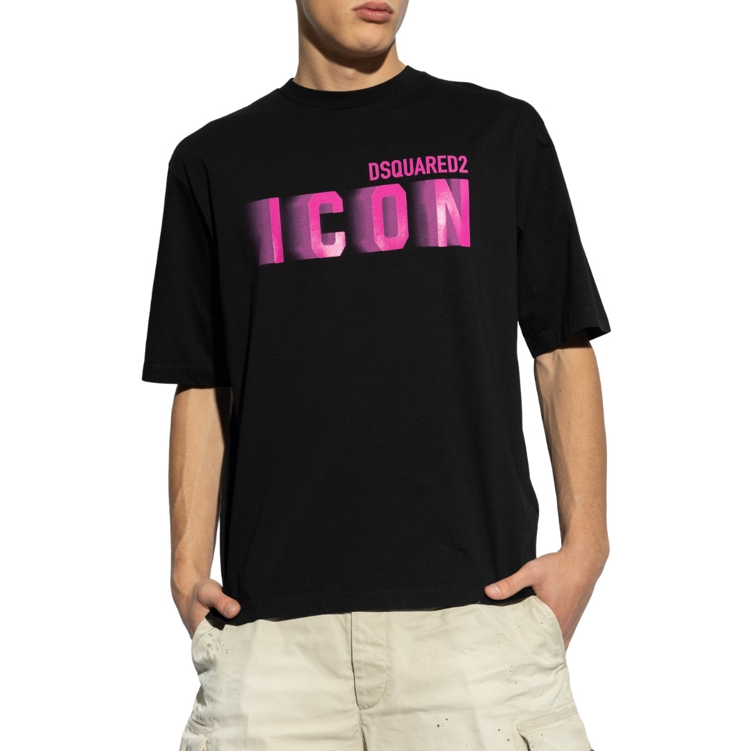 DSQUARED2 Icon Pink Blur Print Black Loose Fit  T-Shirt M