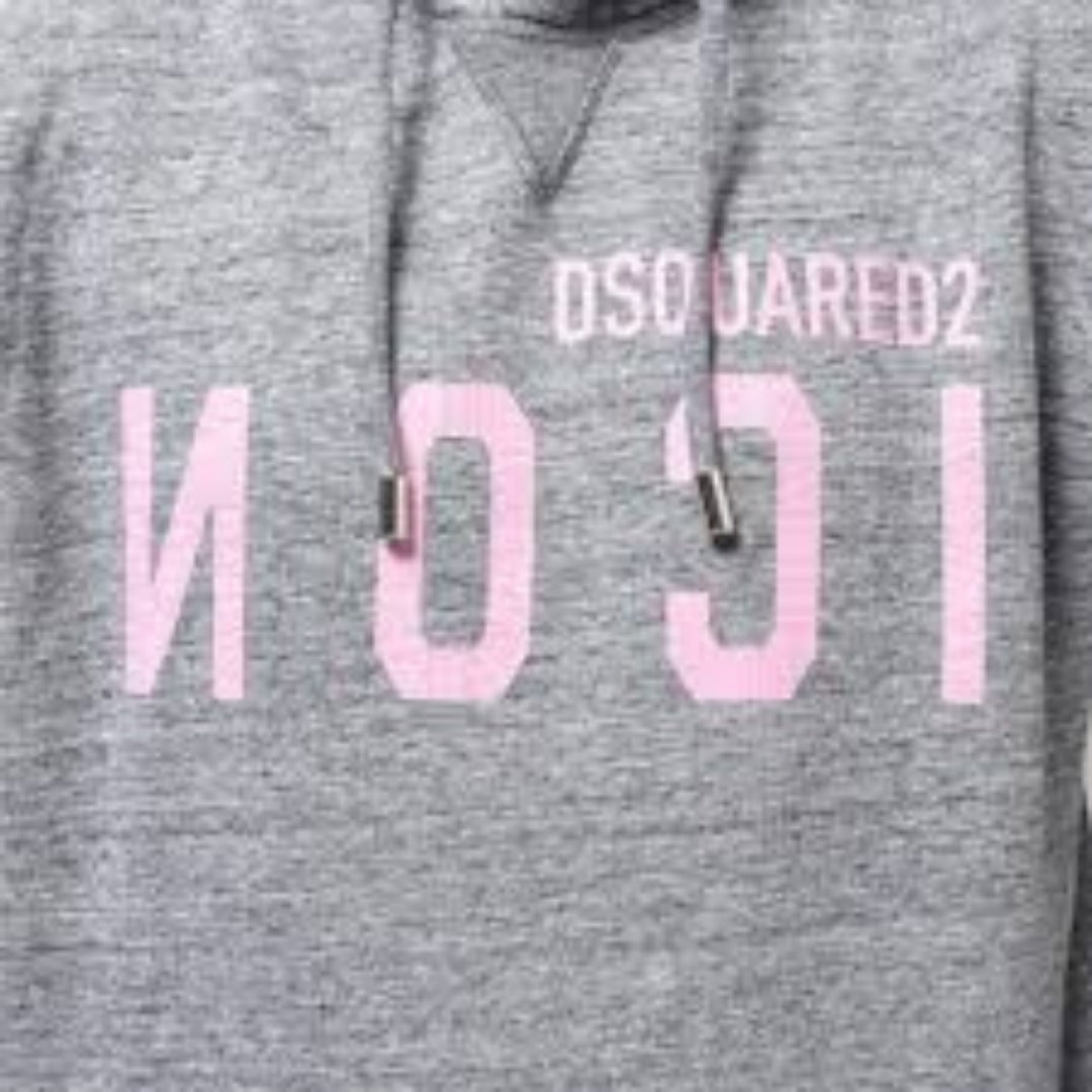 DSQUARED2 Pink Icon Cracked Logo Grey Hoodie XXL