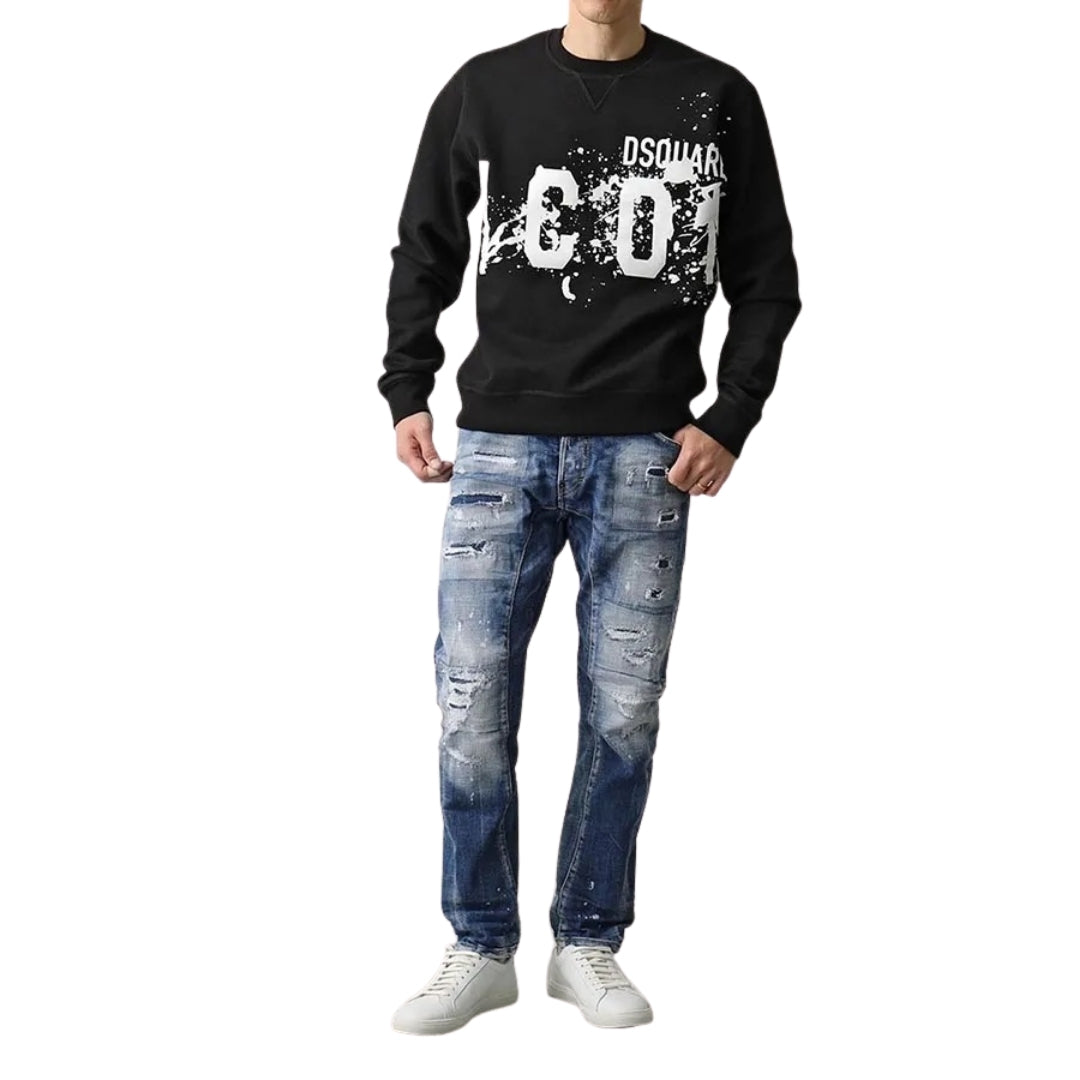 DSQUARED2 Icon Splash Cool Fit Crew Neck Black Sweatshirt M