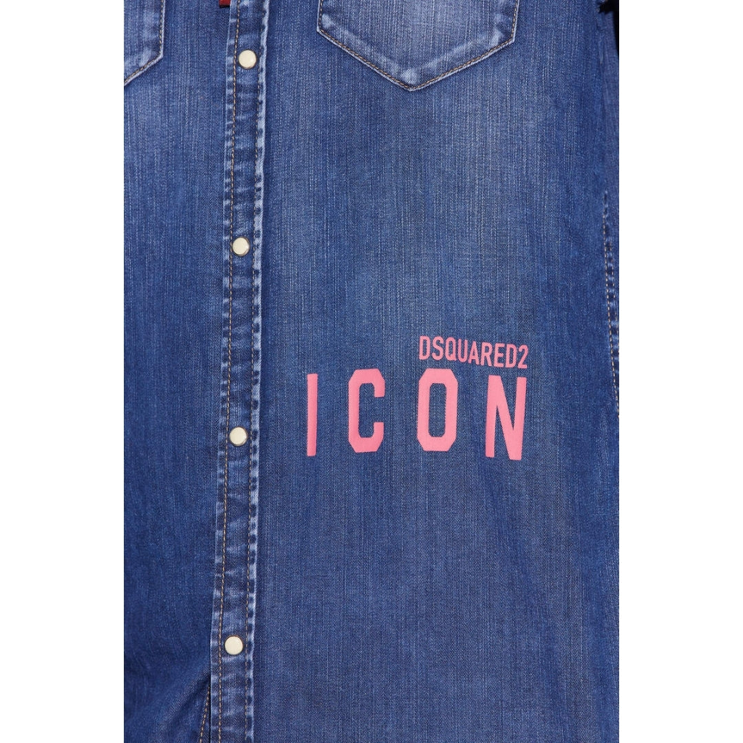 DSQUARED2 Icon Print Western Denim Blue Shirt 36