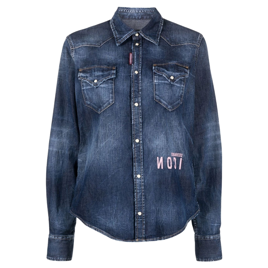 DSQUARED2 Icon Reverse Logo Western Dark Blue Denim Shirt W30
