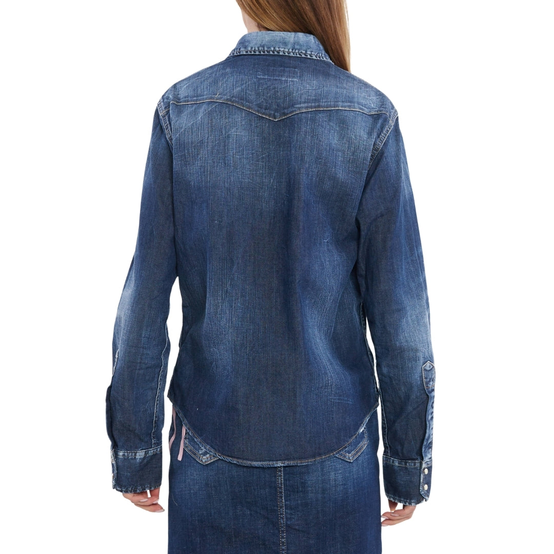 DSQUARED2 Icon Reverse Logo Western Dark Blue Denim Shirt W30