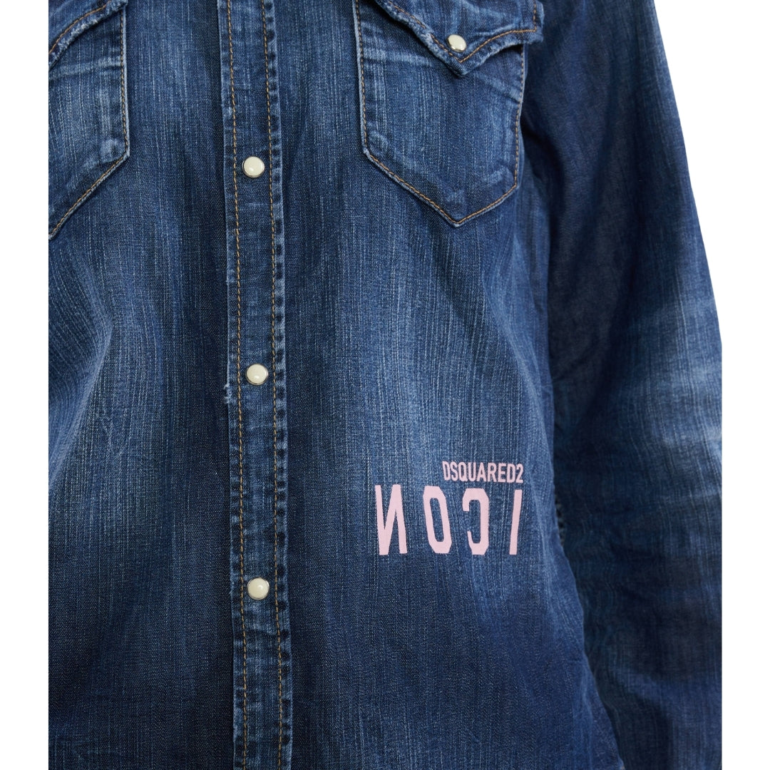 DSQUARED2 Icon Reverse Logo Western Dark Blue Denim Shirt W30
