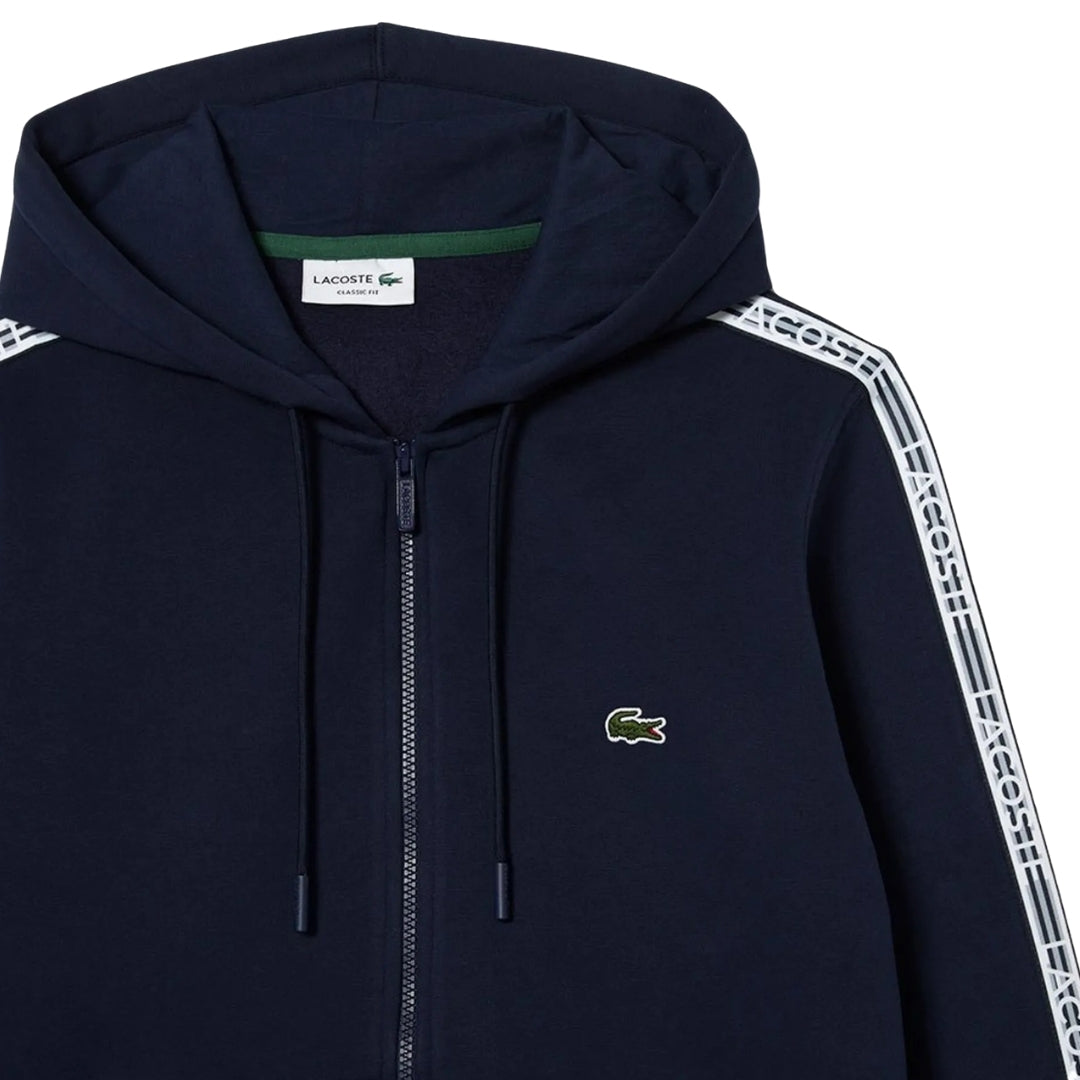 Lacoste Branded Tape Zull Zip Navy Hoodie M