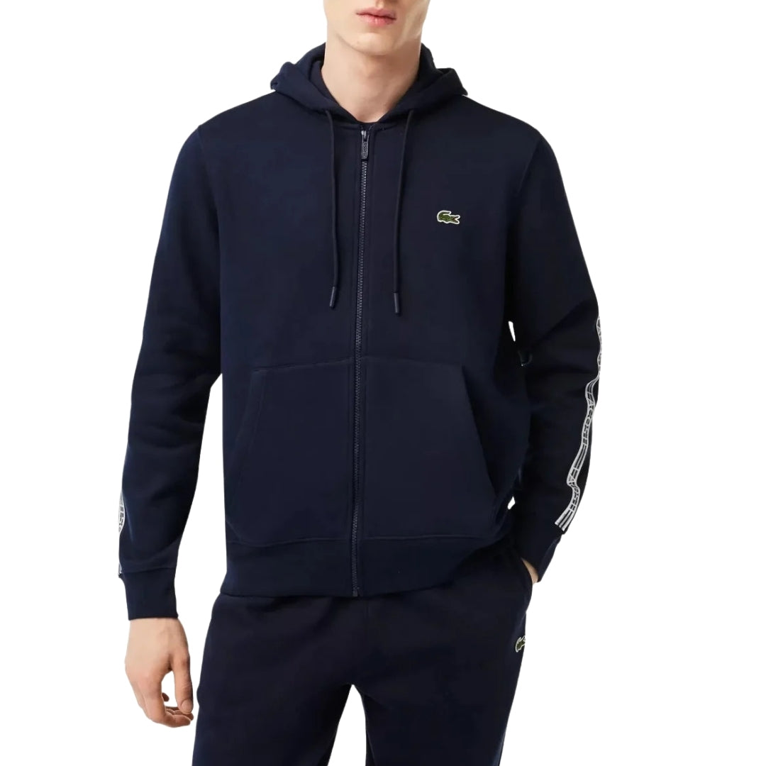 Lacoste Branded Tape Zull Zip Navy Hoodie M