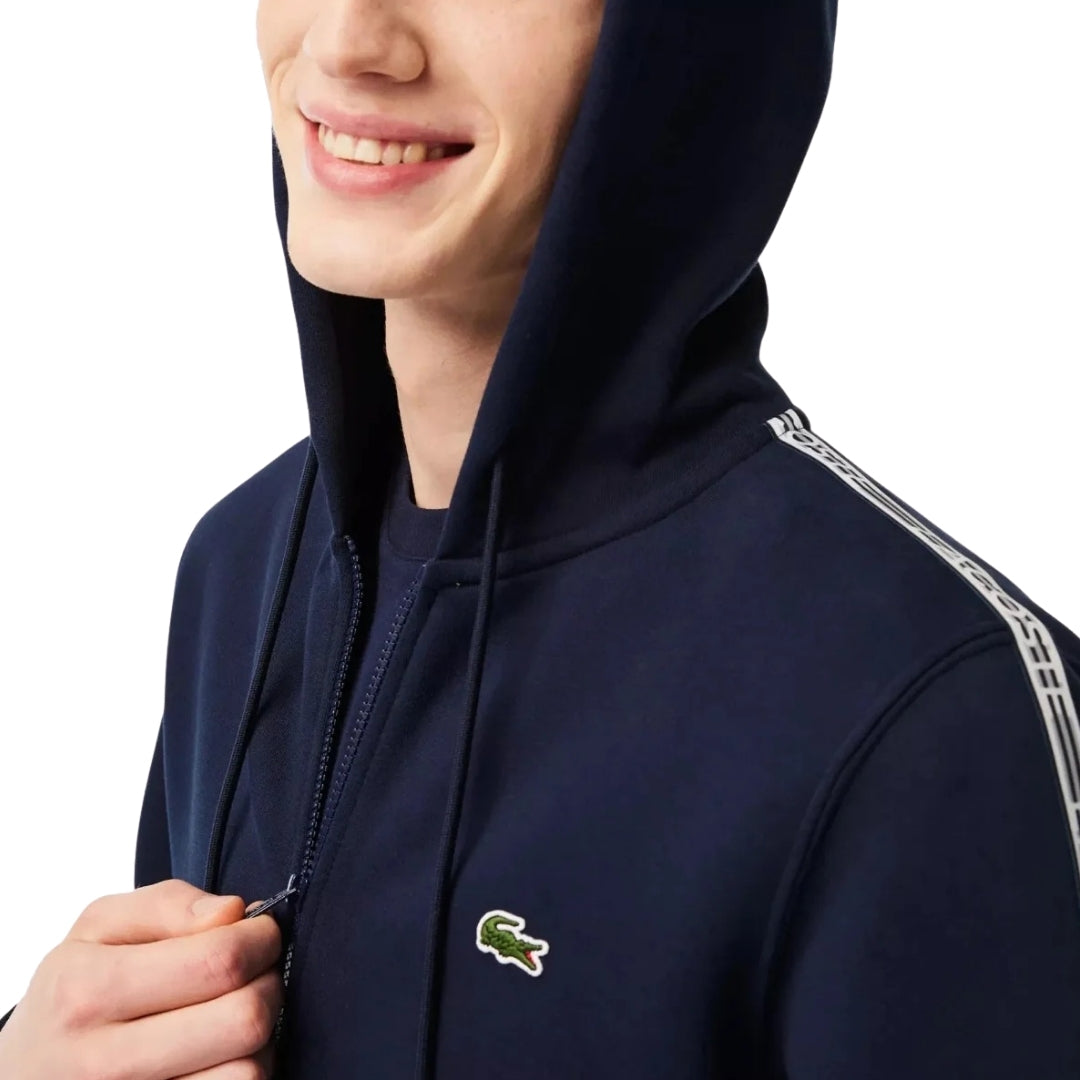 Lacoste Branded Tape Zull Zip Navy Hoodie M