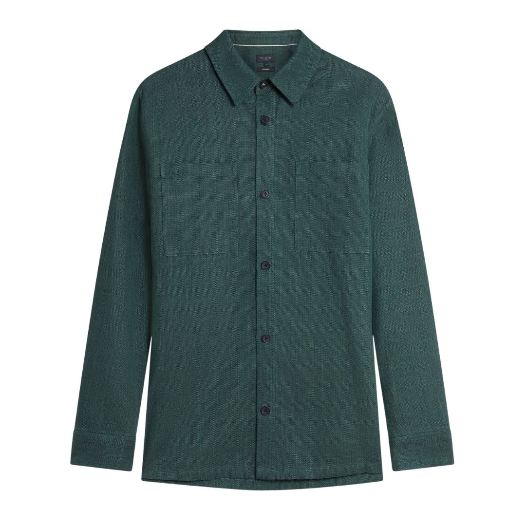 Ted Baker Shaww Delave Linen Dark Green Overshirt