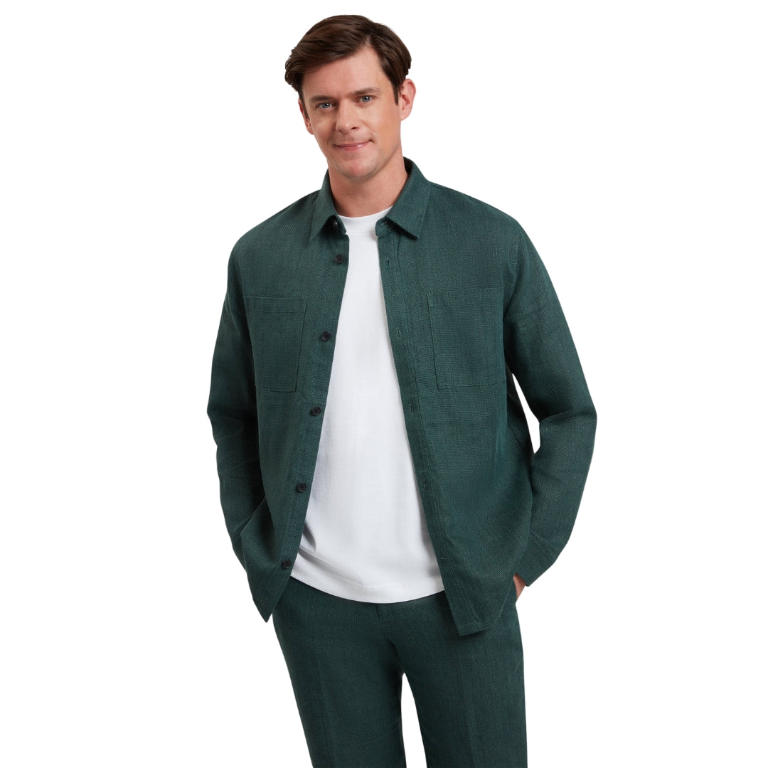 Ted Baker Shaww Delave Linen Dark Green Overshirt