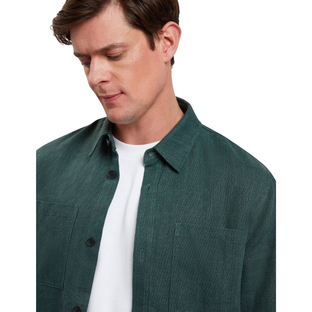 Ted Baker Shaww Delave Linen Dark Green Overshirt