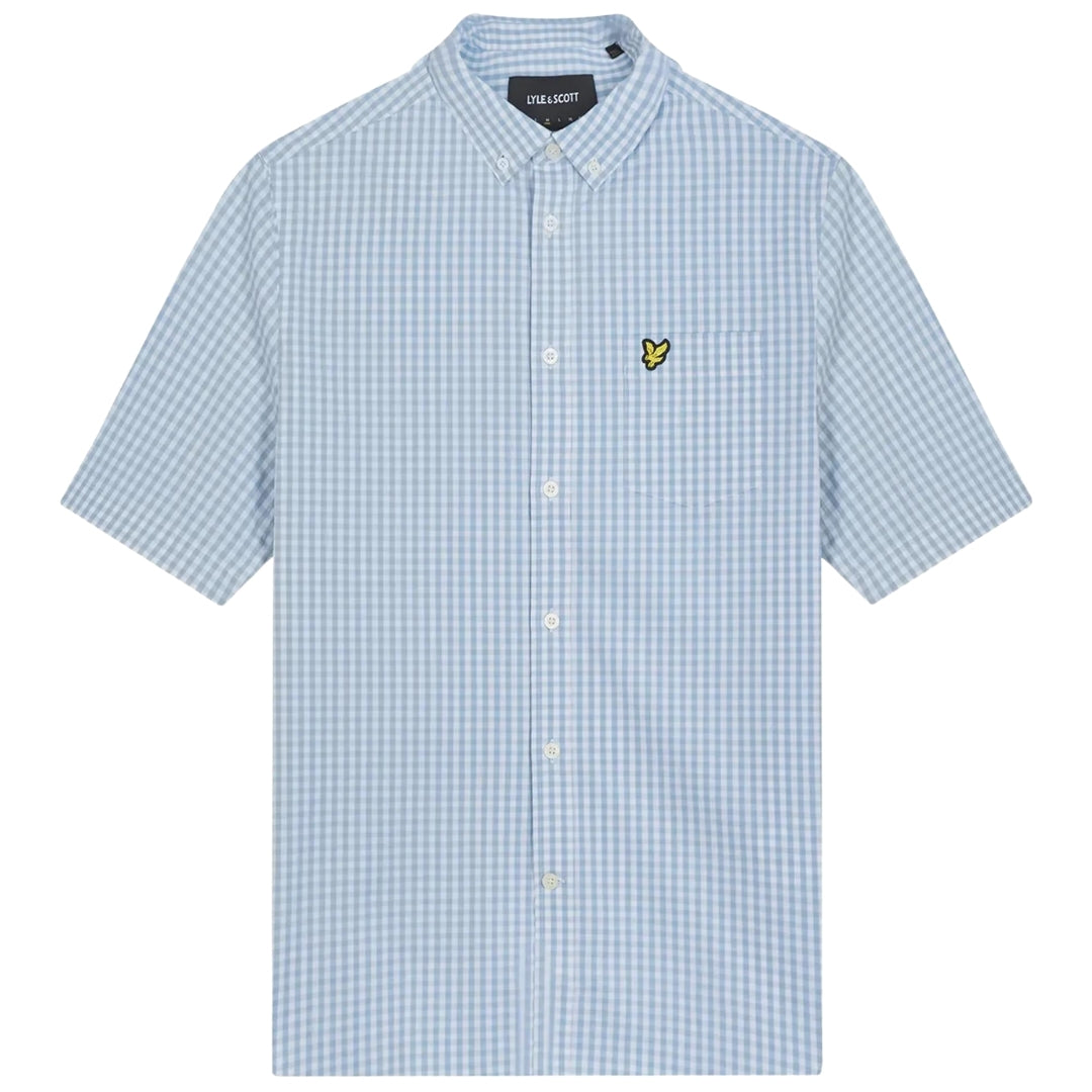 Lyle Scott Short Sleeve Slim Fit Light Blue Gingham Shirt