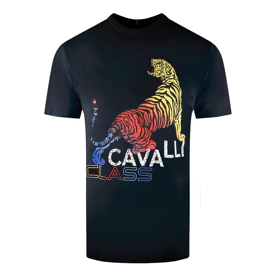 Cavalli Class Bold Tiger Design Black T-Shirt
