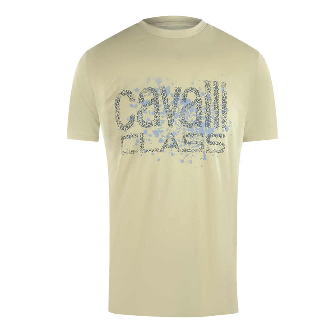 Cavalli Class Cracked Sprayed Logo Beige Sand T-Shirt