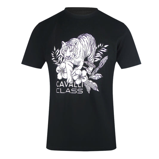 Cavalli Class Tiger Floral Logo Black T-Shirt