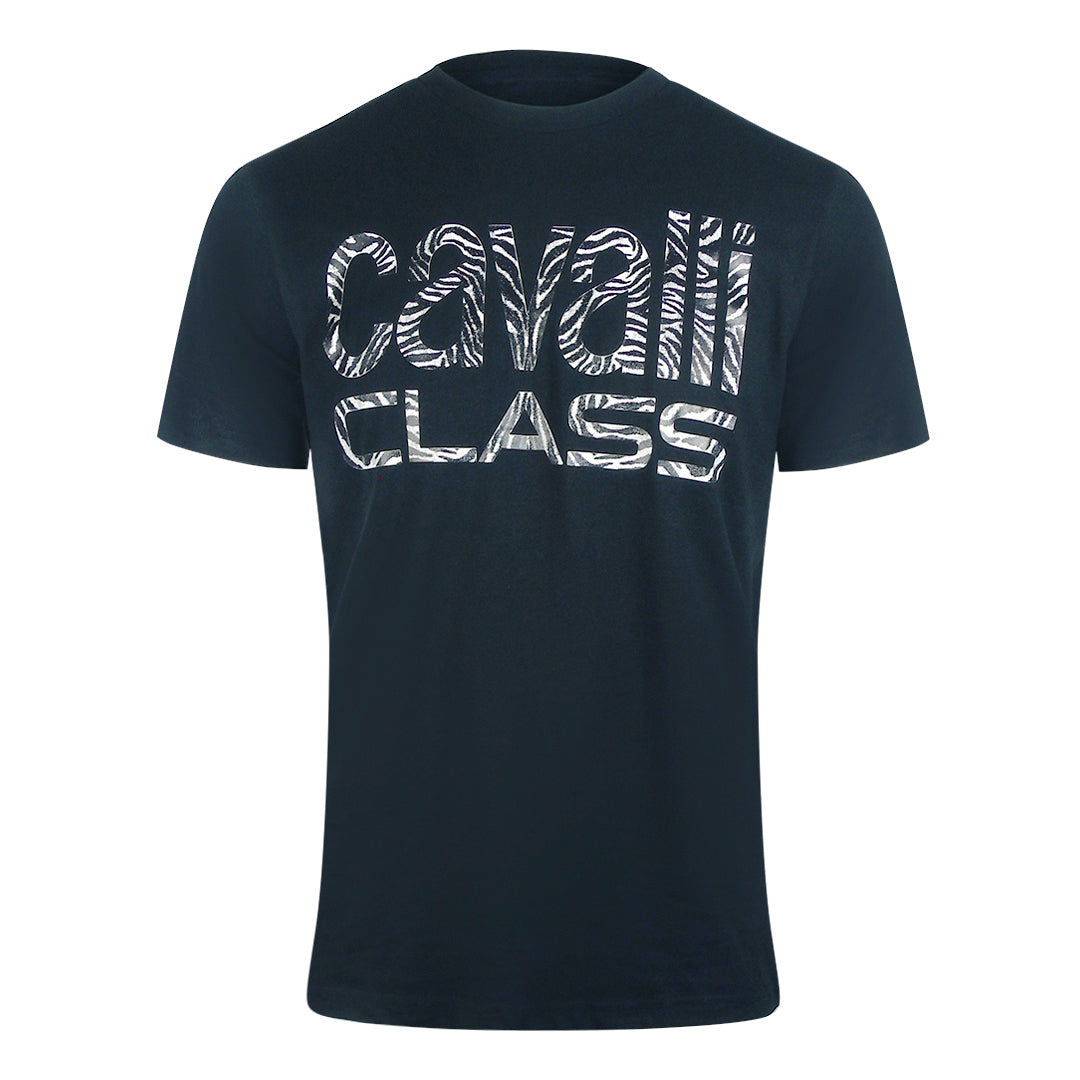 Cavalli Class Bold Zebra Print Navy Blue T-Shirt