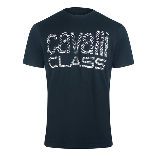 Cavalli Class Bold Zebra Print Navy Blue T-Shirt