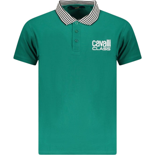 Cavalli Class Striped Collar Green Ottanio Polo Shirt