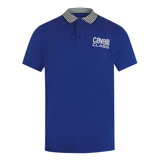 Cavalli Class Striped Collar Iris Blue Polo Shirt