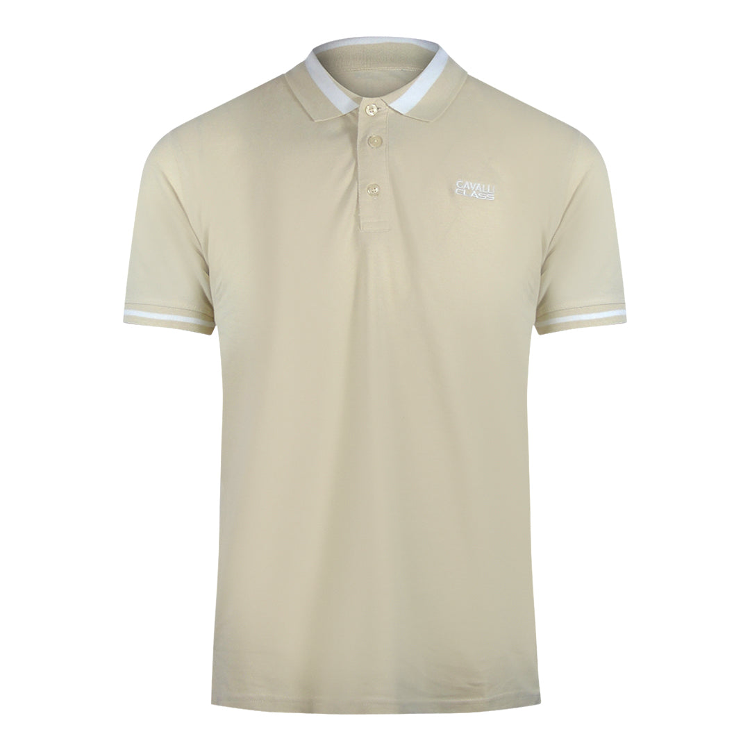 Cavalli Class Bold Stripe Beige Sand Polo Shirt