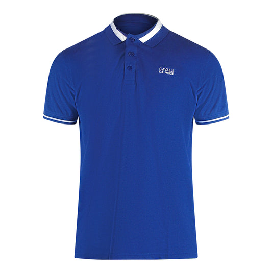 Cavalli Class Bold Stripe Collar Iris Blue Polo Shirt