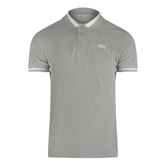 Cavalli Class Bold Stripe Collar Grey Polo Shirt