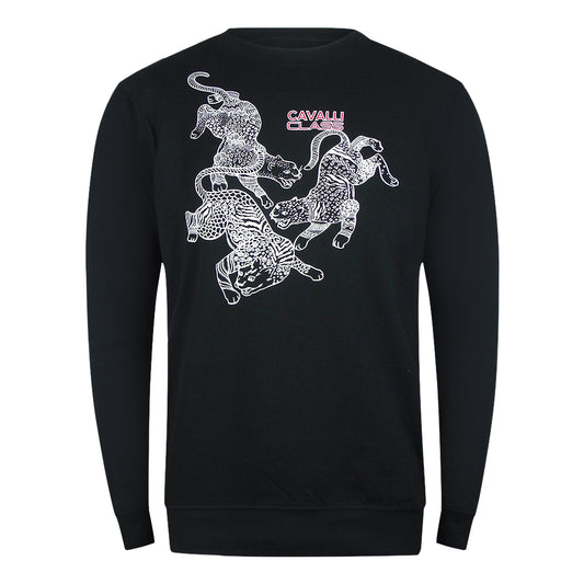 Cavalli Class Paisley Leopards Design Black Sweatshirt