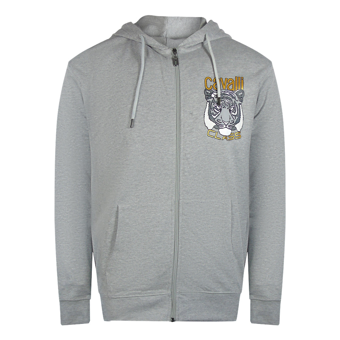Cavalli Class Bold Tiger Graphic Logo Grey Zip-Up Hoodie
