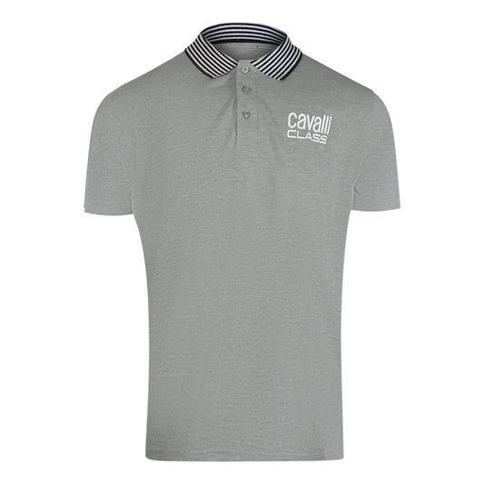 Cavalli Class Striped Collar Grey Polo Shirt