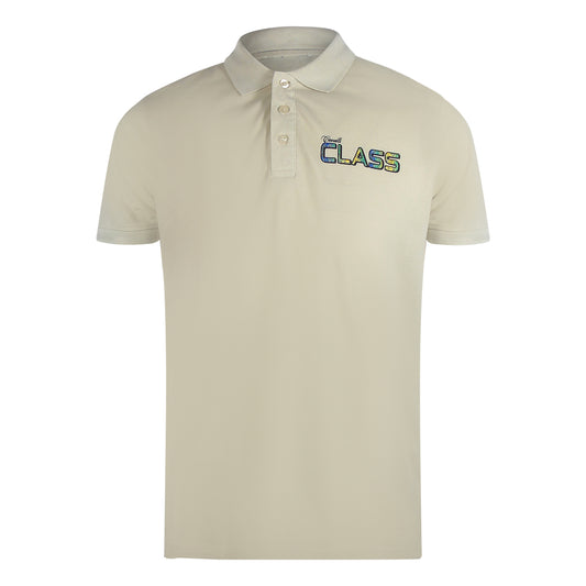 Cavalli Class Vibrant Floral Logo Beige Sand Polo Shirt