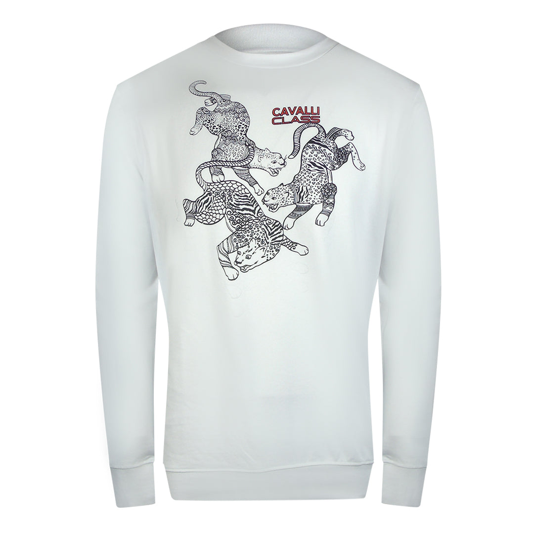 Cavalli Class Paisley Leopard Design Off White Sweatshirt