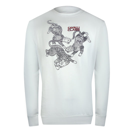 Cavalli Class Paisley Leopard Design Off White Sweatshirt