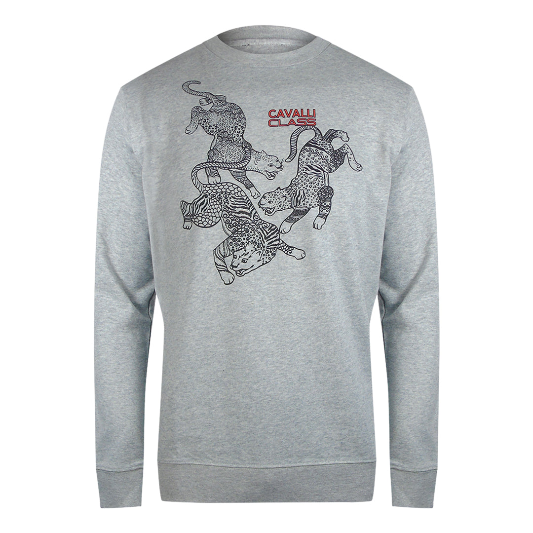 Cavalli Class Paisley Leopards Design Grey Sweatshirt