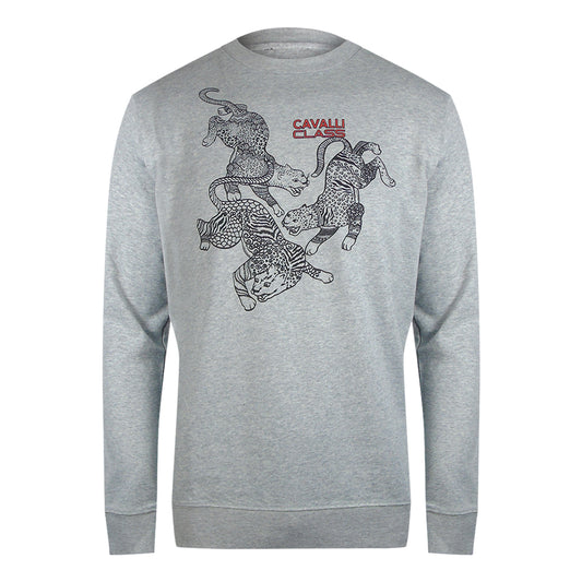 Cavalli Class Paisley Leopards Design Grey Sweatshirt