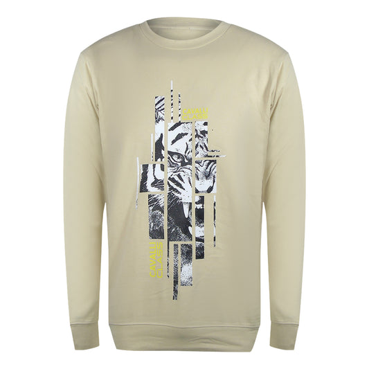 Cavalli Class Splintered Tiger Logo Beige Sweatshirt