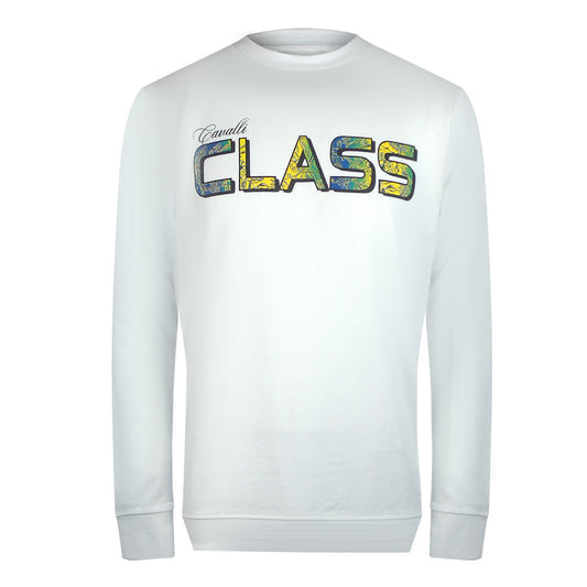 Cavalli Class Vibrant Floral Logo Off White Sweatshirt