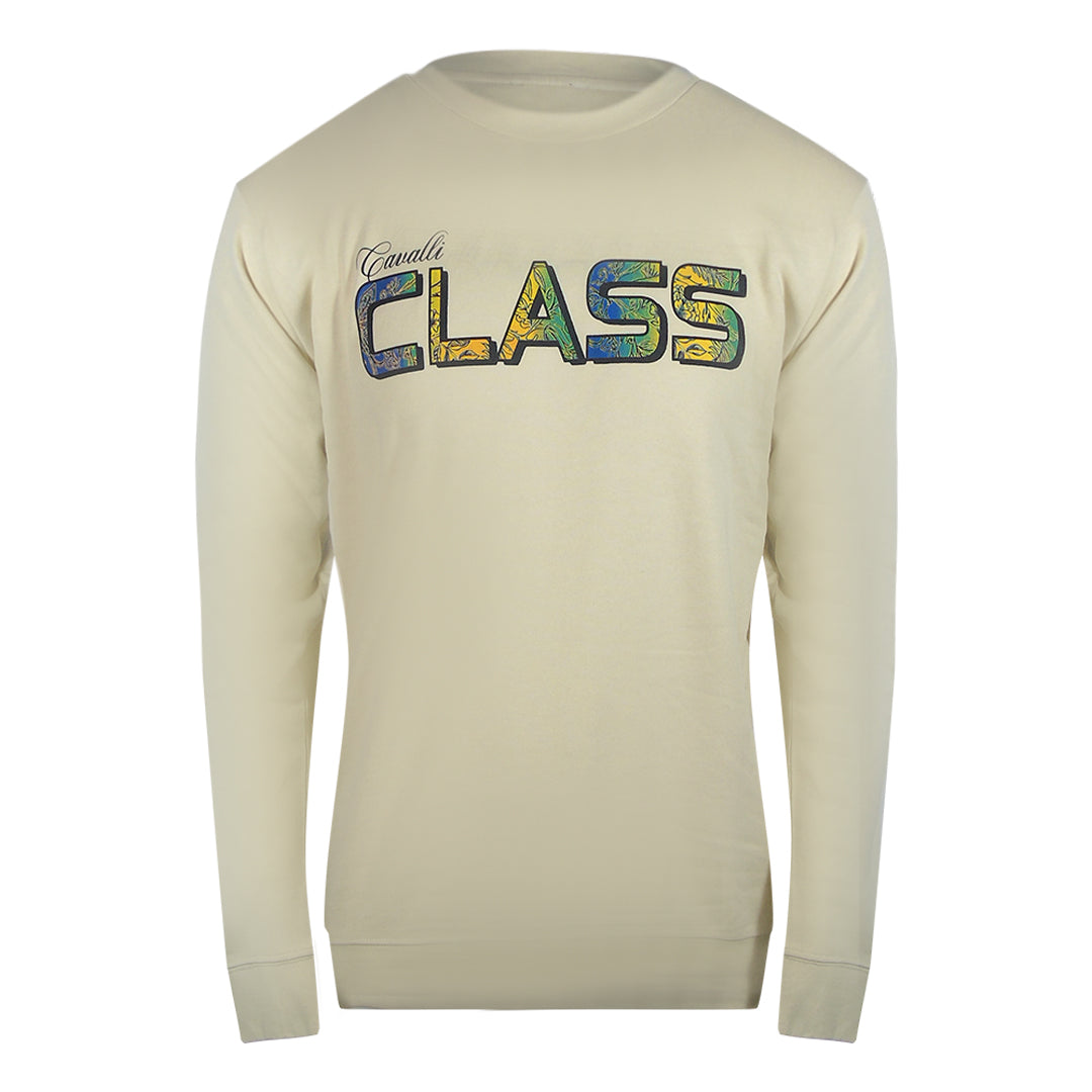 Cavalli Class Vibrant Floral Logo Beige Sweatshirt