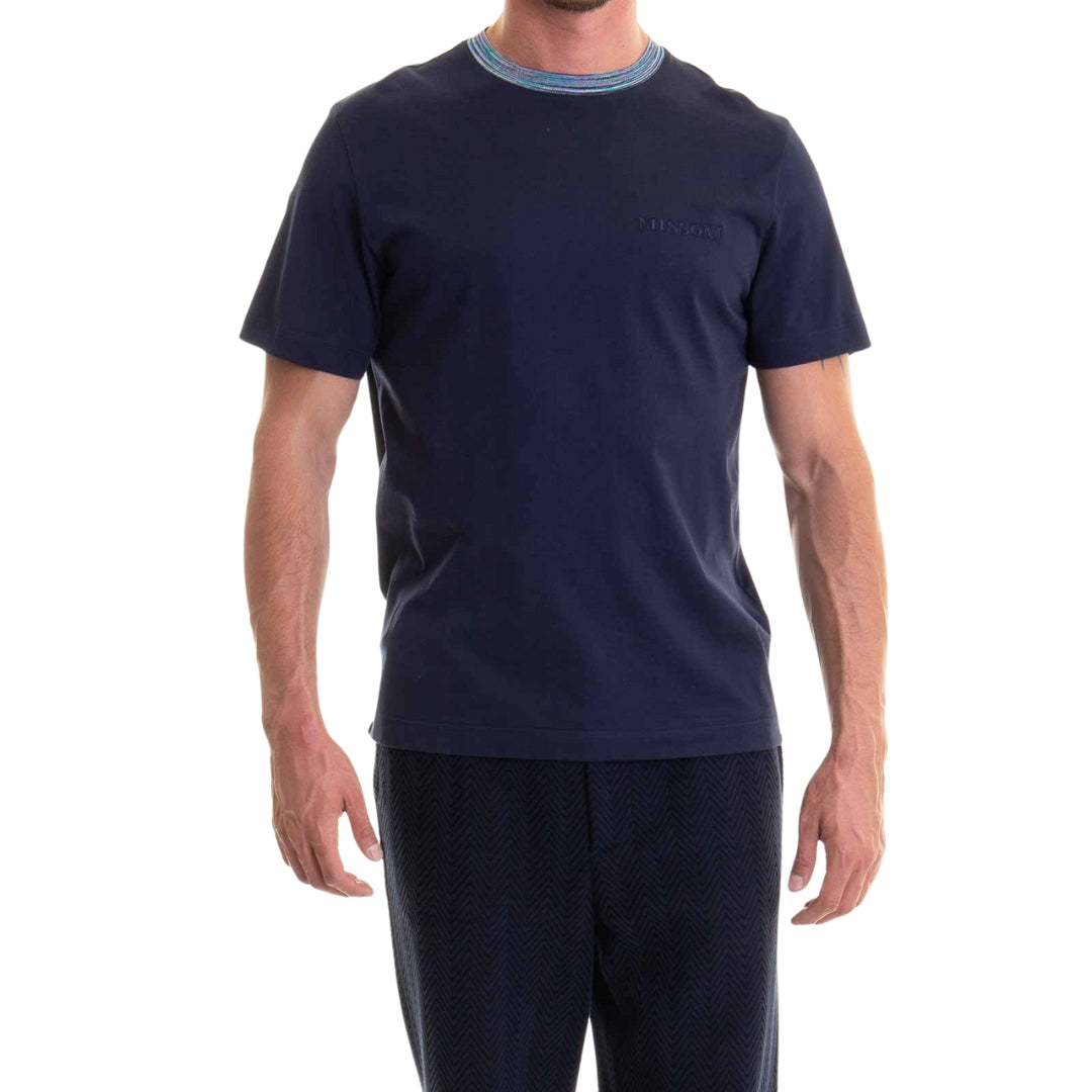 Missoni Short Sleeve T-Shirt Blue Navy Base With Blue And Purple Space Dyed M