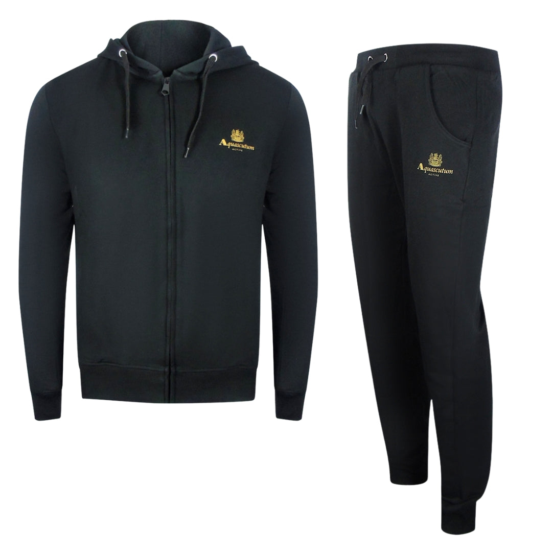 Aquascutum Black Zip-Up Hoodie And Tracksuit Set
