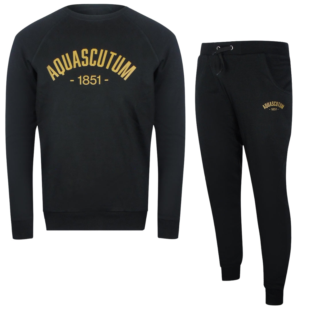 Aquascutum Old School Crewneck Black Track Pants Set