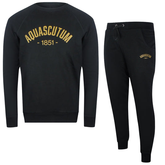 Aquascutum Old School Crewneck Black Track Pants Set