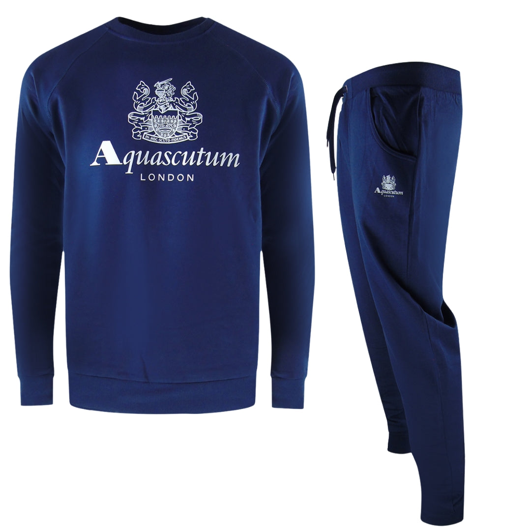 Aquascutum London Logo Crewneck Navy Blue Tracksuit Pants Set