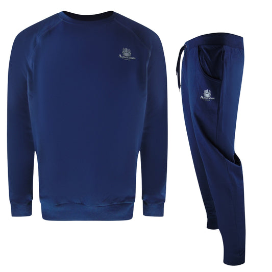 Aquascutum Small Iconic Crest Navy Blue Crew Neck Tracksuit Set
