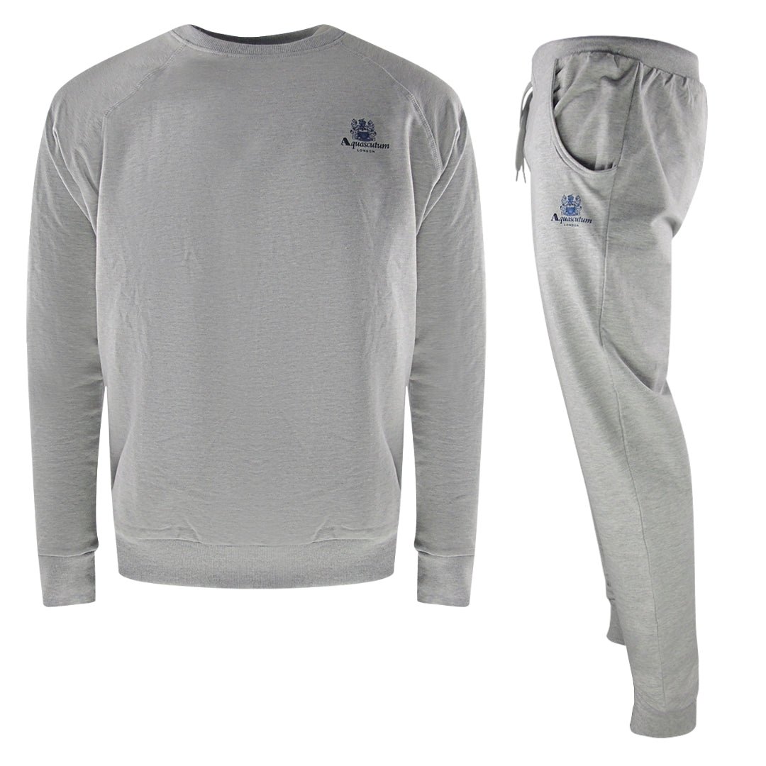 Aquascutum Small Iconic Crest  Crew Neck Grey Tracksuit Set