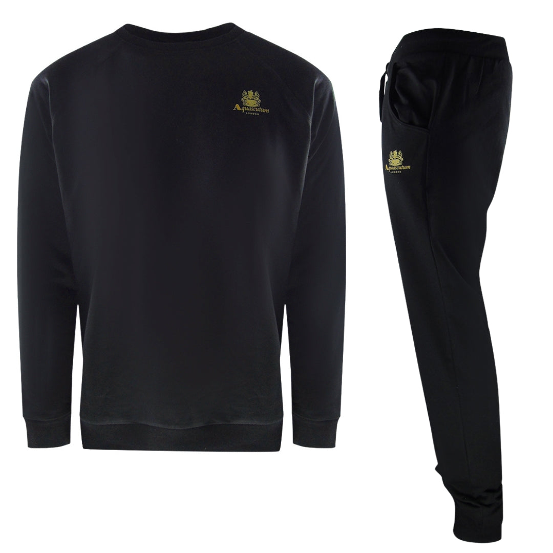 Aquascutum Small Iconic Crest Black Crewneck Tracksuit Set