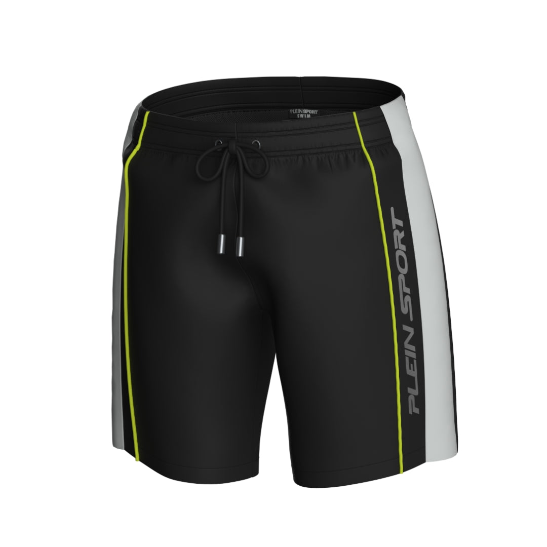 Plein Sport Vertical Logo Long Boardshort Black Swim Shorts